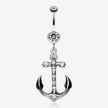 Jeweled Anchor Belly Ring-Clear Gem